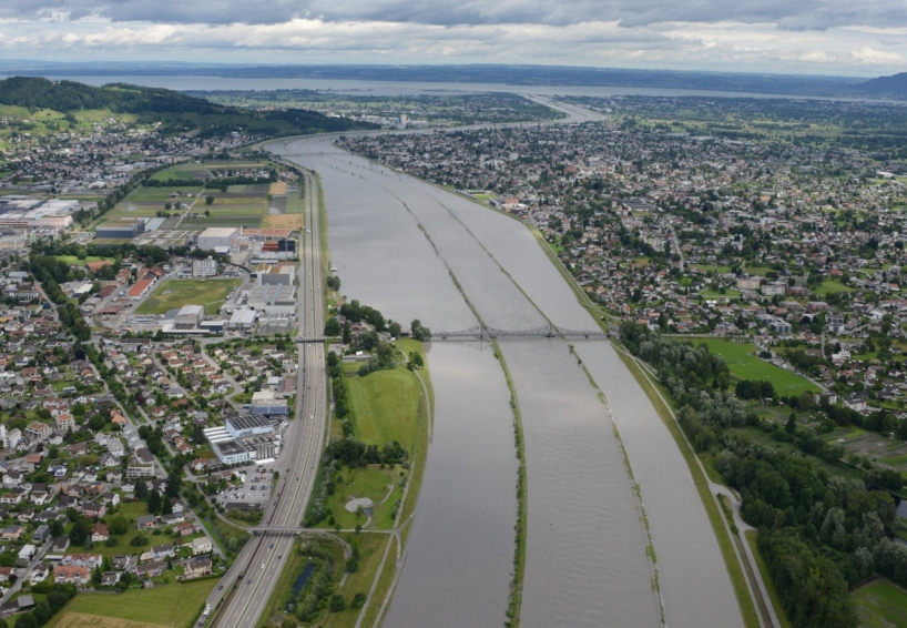 Rheinhochwasser bei Widnau, 17. Juni 2016
